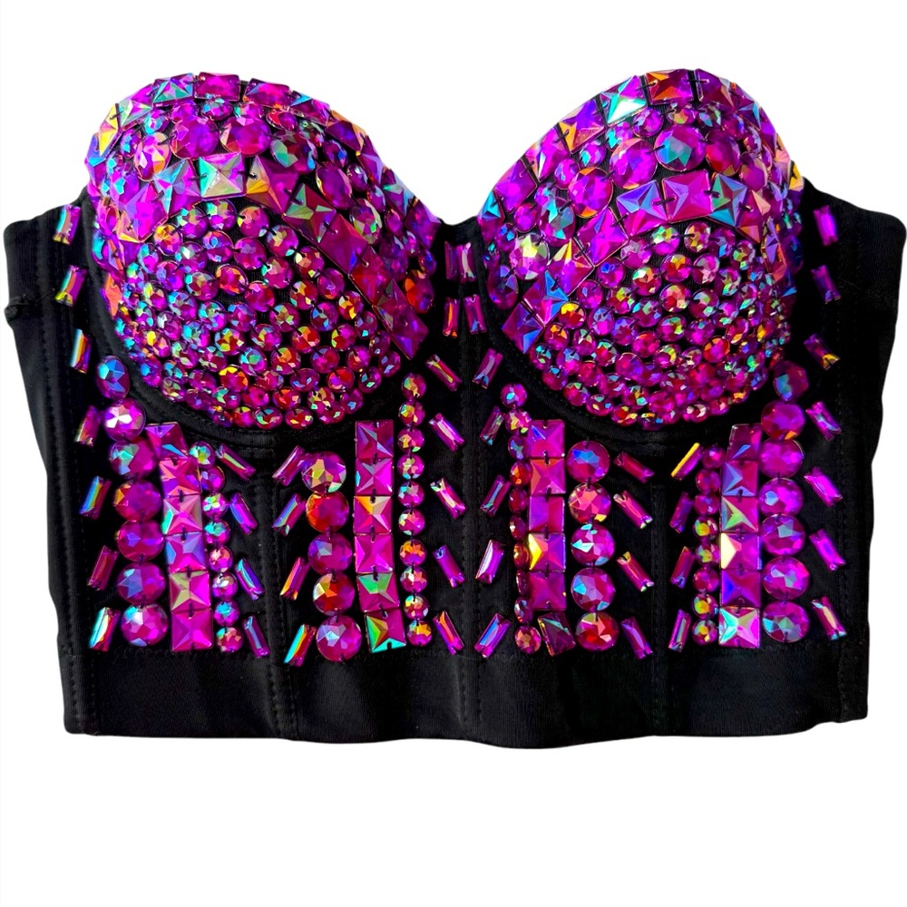 Women's Sexy Rhinestone Corset Bustier Crop Top Top Convertible Bra Size 36/80 - Picture 2 of 7